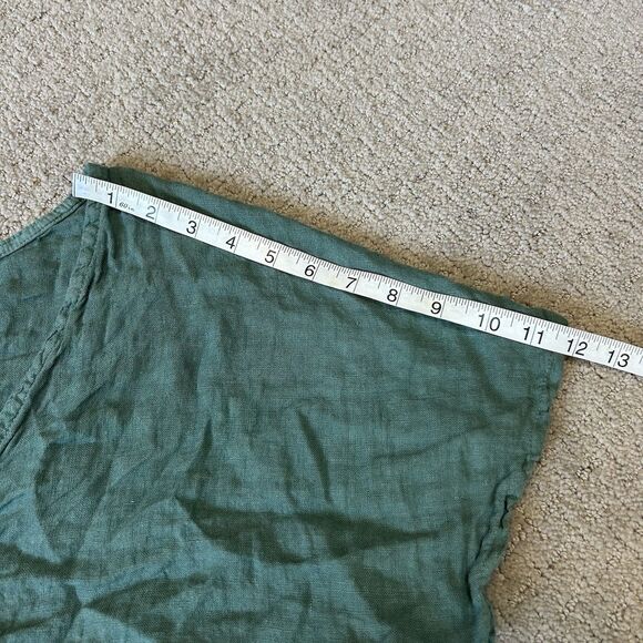 Meo Meli Linen Top Women’s M/L Green Short Sleeve Ruched Crop Lightweight Beachy - Picture 11 of 11